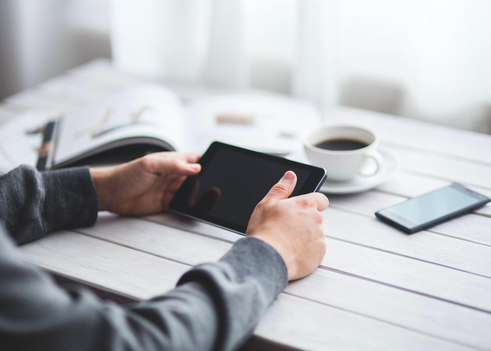 business review work tablet phone